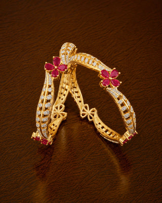 Zevarly Indrati Floral AD Two Tone Bangles