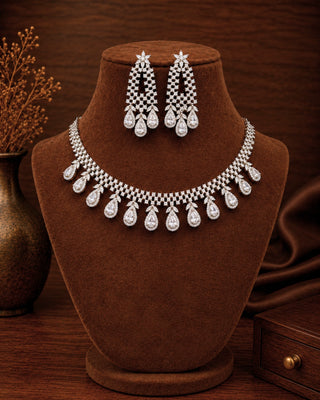 Zevarly Anshika Silver Plated Necklace Set
