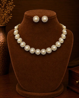 AD Pearl Baggutte Necklace Set  - Darpan