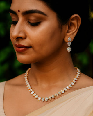 Zevarly Tanvi Drop Fine Micro Setting Necklace Set