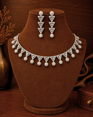 Triangle Allover Fancy All Occassion Necklace Set - Yamika