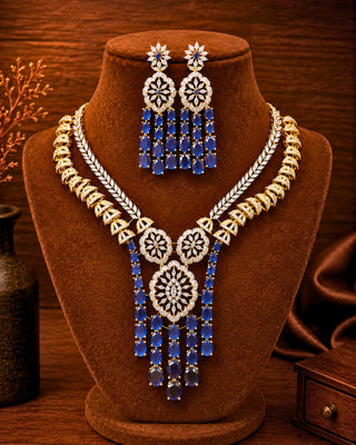 Zevarly Mehak Grand Festive Blue Necklace Set