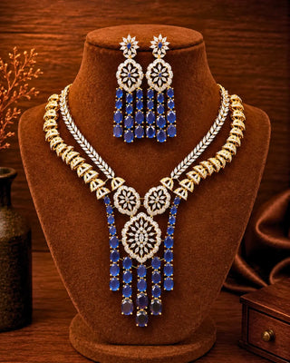 Grand Festive Blue Necklace Set - Mehak