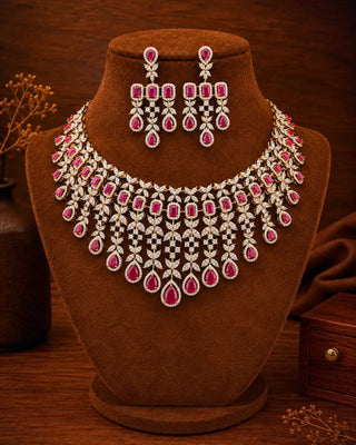 Ruby Bridal Wedding Necklace Set - Nivriti