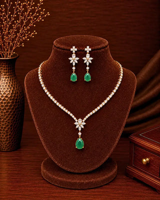 Solitare Emerald Drop Terrific Necklace Set- Saanvi