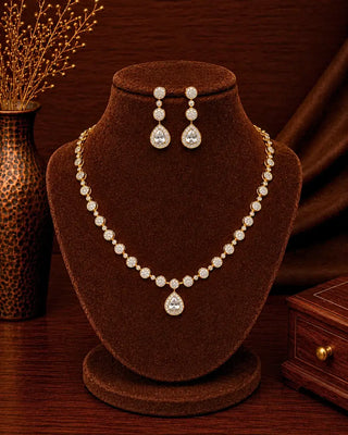 Delicate Lite Weight Affordable CZ Necklace Set - Ashwikaa