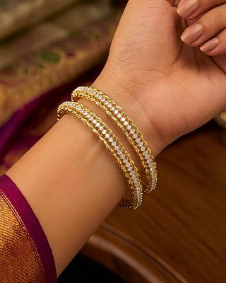 Sleek Crystal Line American Diamond Bangles - Rukmini