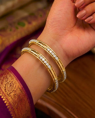Designer Gold Plated Real Look AD Bangles - Tarini