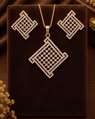 Square Border Maze Silver Plated Pendant Set - Nayra