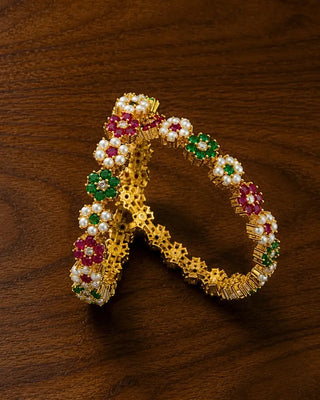 Rajwadi Colorful Stones With Pearl Studded Bangles - Prerna