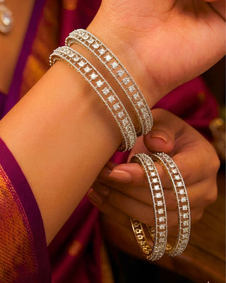 Insane Radiant Elegance Silver Plated Bangle Set - Utsavi