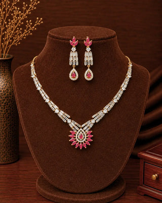 Ruby Designer CZ Necklace Set - Madhvi