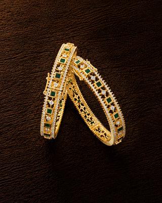 Traditional Emerald Stone Studded Openable Kada - Saanvi