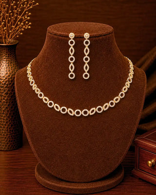 Oval and Round Two Tone CZ Necklace Set - Raina