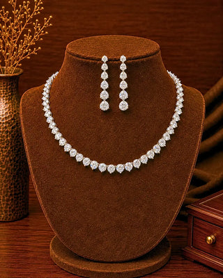 Solitare Allover Silver Plated Necklace Set - Mahira