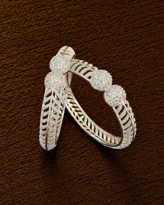 Premium CZ Silver Plated Double Ball Design Bangles - Isabel