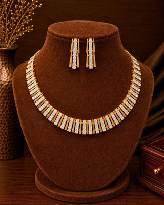Ganga Jamuna American Diamond Necklace Set - Rubina