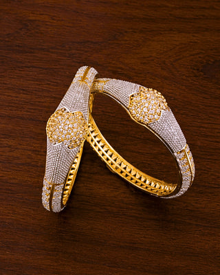 Zevarly Muskaan American Diamond Gold Plated Silver Bangles