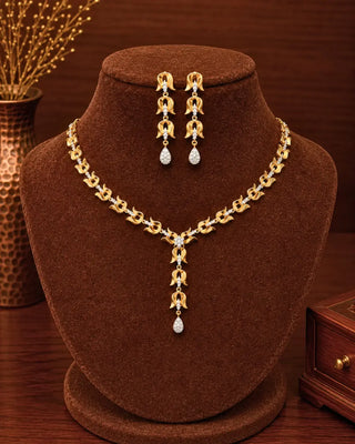 Gold Plated Italian CZ Necklace Set - Umera