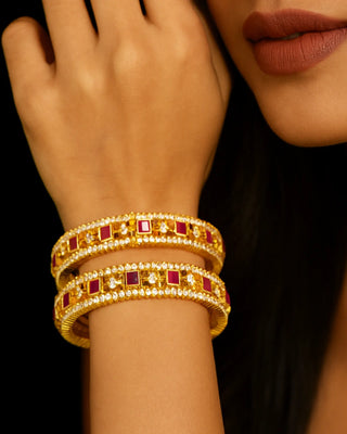 Ruby Color Openable Ad Bangles - Tisha