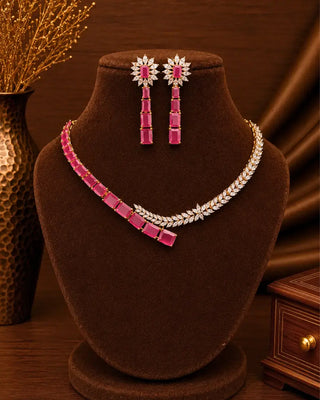 Ruby Color Luxe Minimal Necklace Set - Orvina