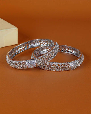 Upasana American Diamond Silver Plated Bangles - AD Bangles | Bangle Set Close-Up | Buy Online India | Zevarly