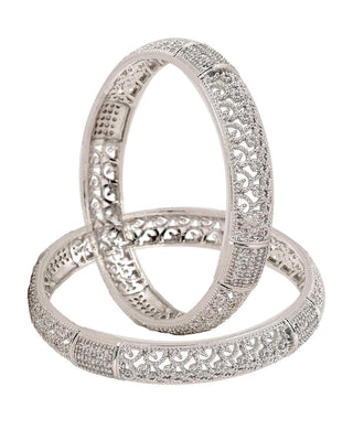 Upasana American Diamond Silver Plated Bangles - AD Bangles | Model Wearing View | Buy Online India | Zevarly