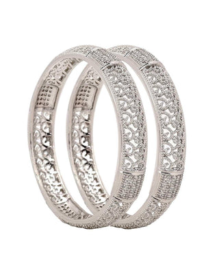 Upasana American Diamond Silver Plated Bangles - AD Bangles | Side Angle View | Buy Online India | Zevarly
