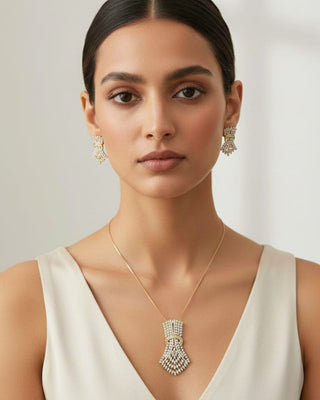Vaanya Elegance Pendant Set - AD Pendant Set | Main Product View | Buy Online India | Zevarly