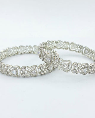 Valli Designer Alluring Silver Plated Bangles - AD Bangles | Side Angle View | Buy Online India | Zevarly