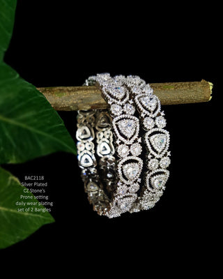 Valli Designer Alluring Silver Plated Bangles - AD Bangles | Side Angle View | Buy Online India | Zevarly