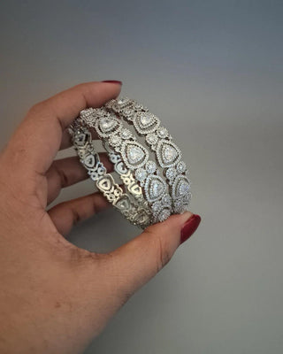 Valli Designer Alluring Silver Plated Bangles - AD Bangles | Side Angle View | Buy Online India | Zevarly