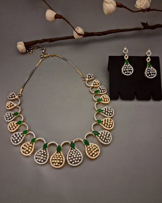 Vamisha Gold Whisper Necklace Set - AD Necklace Set | Full Set View | Buy Online India | Zevarly