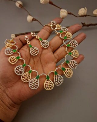 Vamisha Gold Whisper Necklace Set - AD Necklace Set | Full Set View | Buy Online India | Zevarly