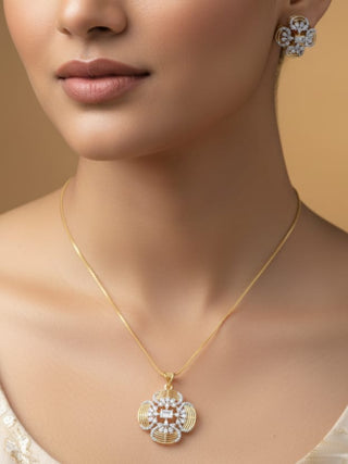 Vika Bloomy Pendant Set - AD Pendant Set | Main Product View | Buy Online India | Zevarly