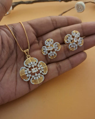 Vika Bloomy Pendant Set - AD Pendant Set | Set Full View | Buy Online India | Zevarly