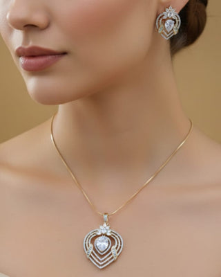 Zevarly Lovely Gold Stem Pendant Set