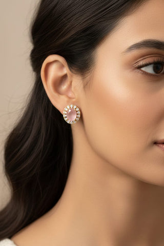 Zevarly Shivani Elegance Pink Ad Studs