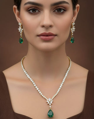 Zevarly Saanvi Terrific Necklace Set in Green