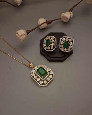 Zevarly Mrinal Modern Emerald Pendant Set