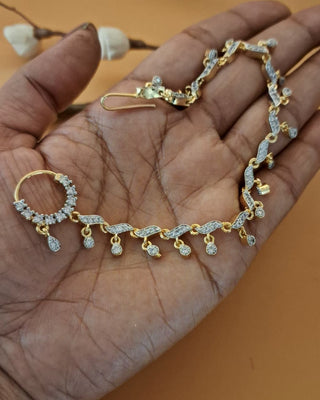 Zevarly Shweta Hanging Designer Nath With Taana