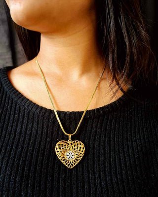 Yaadgaar Lamhe Locket with Chain - AD Pendant Set | Main Product View | Buy Online India | Zevarly