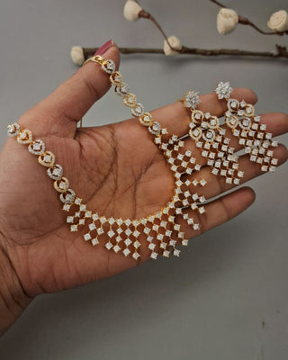Yuvika Timeless Aura Necklace Set - AD Necklace Set | Full Set View | Buy Online India | Zevarly