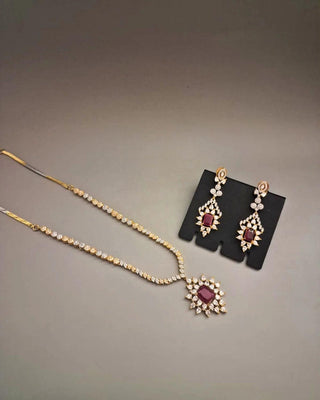 Zevarly Sweta Sparkling Ruby AD Necklace Set