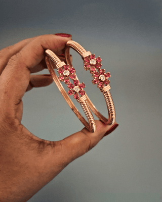 Zevarly Bhargavi Bangles Red Color in Hand