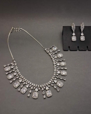 Zevarly Bhavika Colorful Silver Plated Necklace Set Gray Background