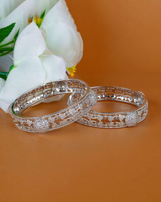Close-up of Carrie Silver Plated AD Bangles with sparkling American Diamonds