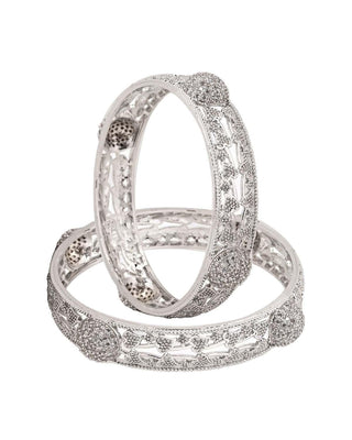 Carrie Silver Plated AD Bangles displayed with formal attire