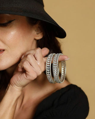 Zevarly Drishti Silver Plated AD Bangles