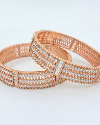 Zevarly Indira Marquees Designer Rose-Gold Bangles